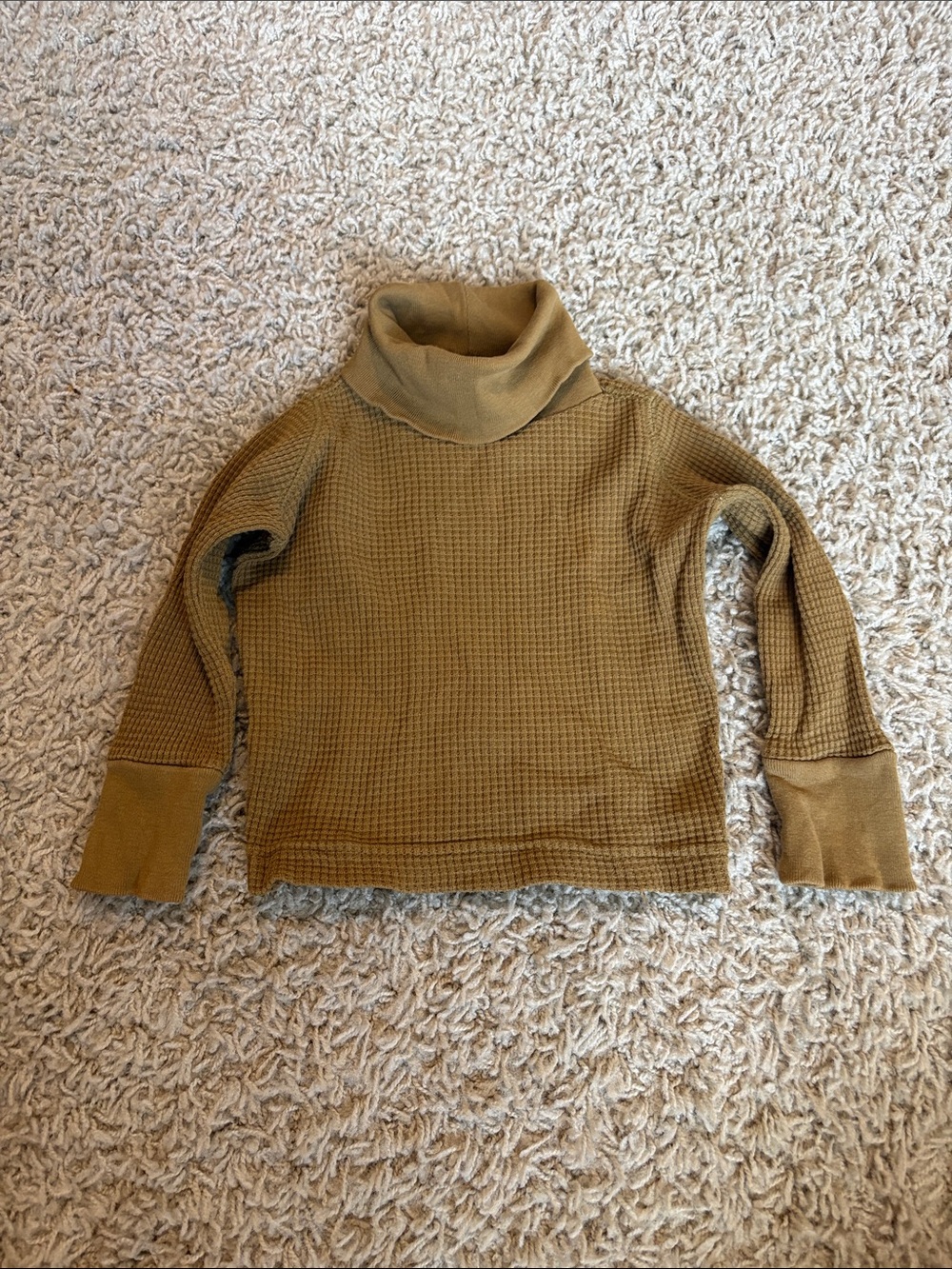 Women's Olive Waffle-Knit Cowl Neck Sweater
